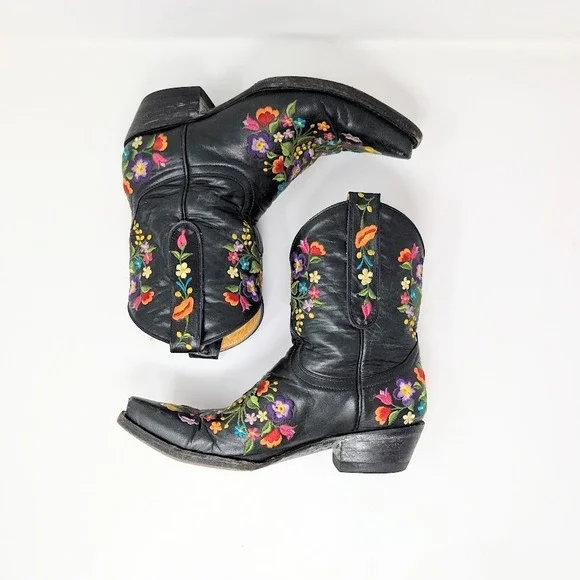 Old Gringo Sora Embroidered Floral Leather Western Cowboy Boots Black 5.5B - Picture 3 of 8